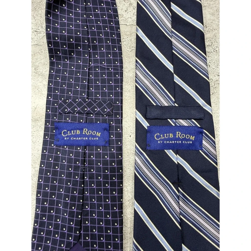 Club Room By Charter Club Tie Mens One Size Blue Geometric 100%‎ Silk Set of 2